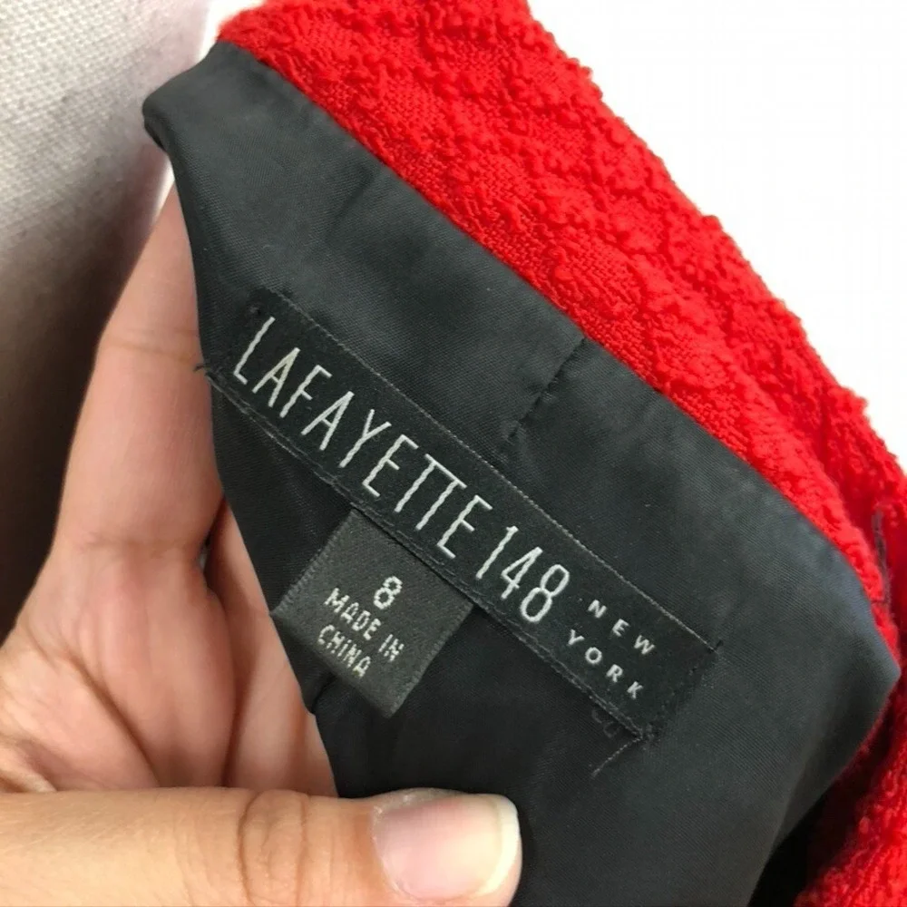 Lafayette 148 Wool Blazer Jacket Womens 8 Red Jacquard Full Zip‎ Career Teacher